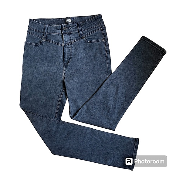 PAIGE Margot Ankle Front Yoke Jeans, Midnight Star (distressed black), Size 28 - Picture 1 of 10